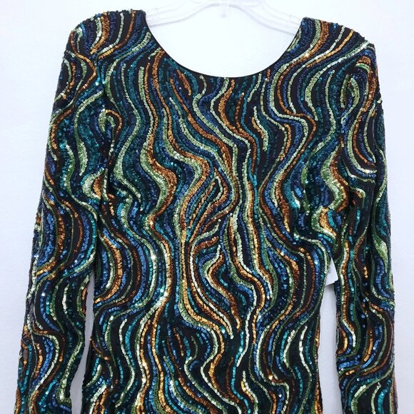 Dress the Population Black Label Nathalia Sequined Long-Sleeve Mini Dress XXL - Picture 3 of 16